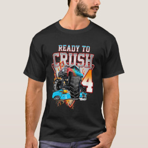 Camiseta Crianças Meninos 4º Aniversário Monstro Caminhão A