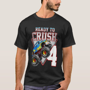 Camiseta Crianças Meninos 4º Aniversário Monstro Caminhão A