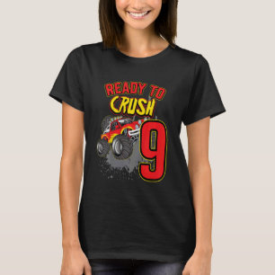 Camiseta Crianças Meninos 9º Aniversário Monstro Caminhão A