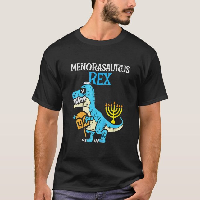 Camiseta Crianças Menorasaurus Rex Jew Dino Trex Toddler Bo (Frente)