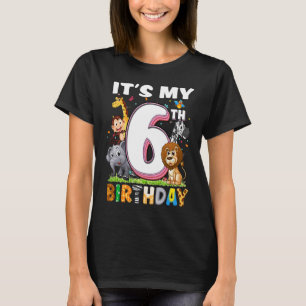 Camiseta Crianças Meu 6 Aniversário Jardim Zoológico Selva