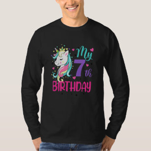 Camiseta Crianças Meu 7 de Aniversário Gira-de-Aniversário 