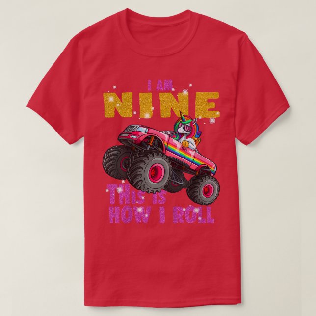 Camiseta Crianças Meu 9º Aniversário Presente é o Monstro d (Frente do Design)