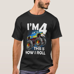 Camiseta Crianças Monster Truck 4º Aniversário 4 anos Velho