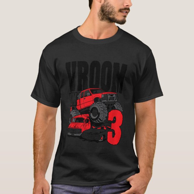 Camiseta Crianças Monster Truck Aniversário Vroom (Frente)