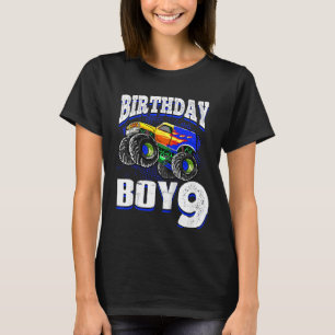 Camiseta Crianças Monster Truck Birthday Boy é 9 Crianças 9