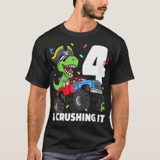 Camiseta Crianças Monster Truck TRex Pirata 4º Aniversário