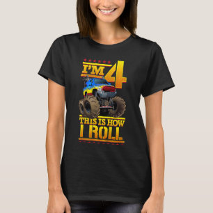 Camiseta Crianças Monstro Caminhão 4º Aniversário 4 anos An
