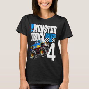 Camiseta Crianças Monstro Caminhão 4º Aniversário 4 anos Mo