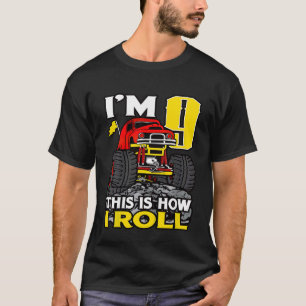 Camiseta Crianças Monstro Caminhão 9º Aniversário Topo Esto