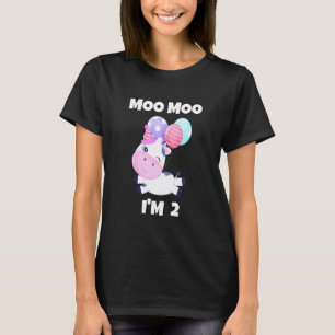 Camiseta Crianças Moo Moo Eu Tenho Dois Aniversário de 2 an