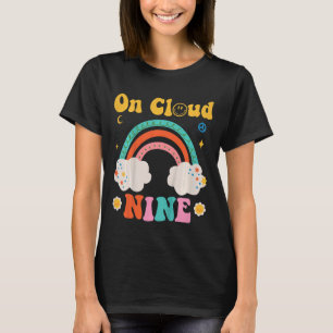 Camiseta Crianças Na Nuvem Nove Groovy Vintage Feliz 9º Ani