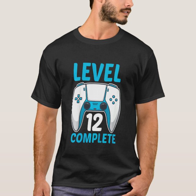 Camiseta Crianças Nível 12 Gamers de 12 anos completos 12 B (Frente)