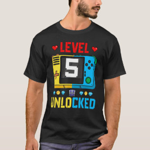 Camiseta Crianças Nível 5 Desbloqueadas 5 Aniversário Jogos