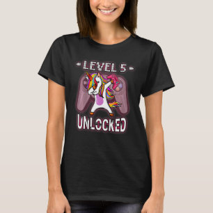 Camiseta Crianças Nível 5 Desbloqueando Dabbing Unicorn Gam