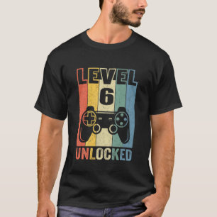 Camiseta Crianças Nível 6 Desbloqueado Aniversário do Jogad