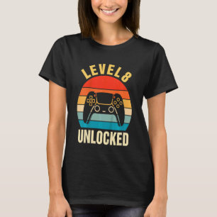 Camiseta Crianças Nível 8 Vídeo Gamer 8º Aniversário Desblo