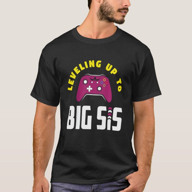 Camiseta Crianças Nivelando Para A Grande Irmã Gamer Garota (Frente)