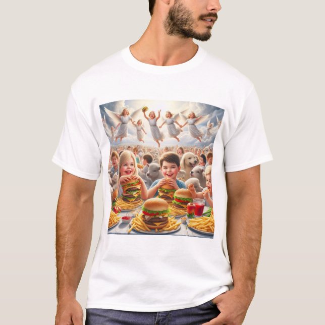 Camiseta Crianças No Céu Comendo Rápida Comida Haiku (Frente)