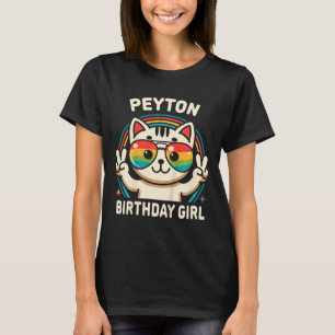 Camiseta Crianças Nome Peyton Birthday Girl Cat