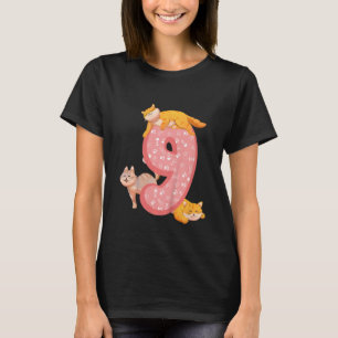 Camiseta Crianças Nono Aniversário Pink Gato Parecido Pata