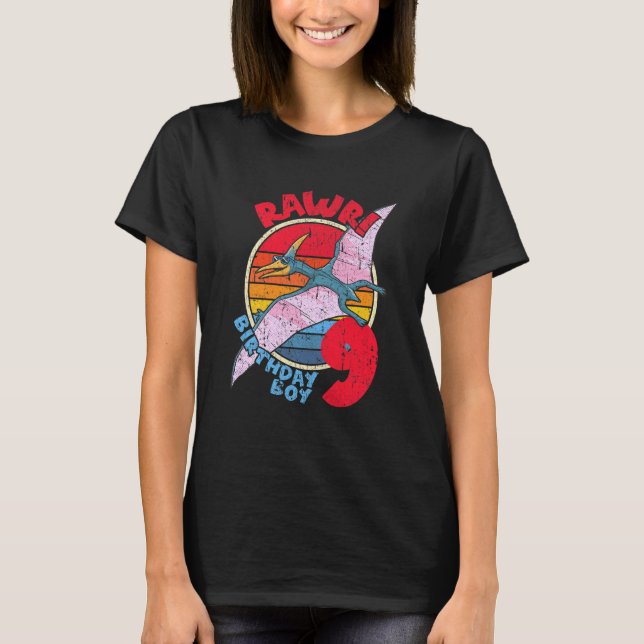 Camiseta Crianças Nove Aniversário Eu Rawr! Pterodactylus I (Frente)