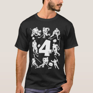 Camiseta Crianças Número 4 Anos Hóquei no Gelo 4º Aniversár