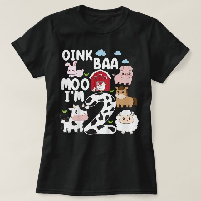Camiseta Crianças Oink Baa Moo Im 2 Animais De Criação segu (Frente do Design)