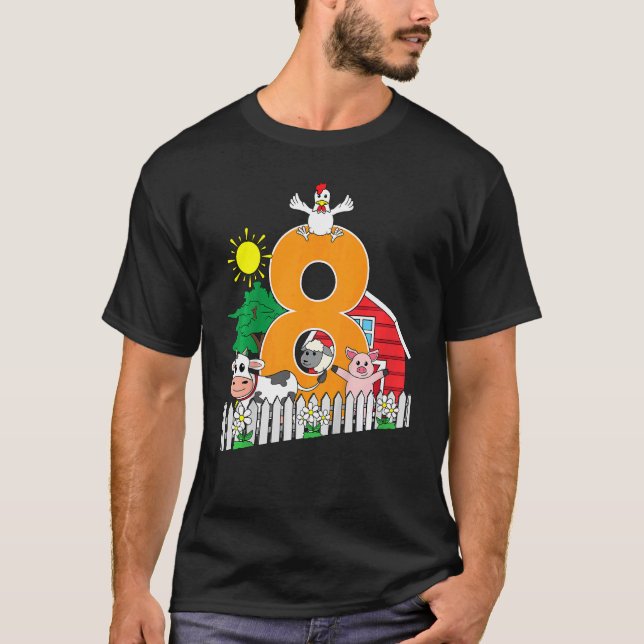 Camiseta Crianças Oitavo Oitavo Fazenda de Aniversário Vaca (Frente)