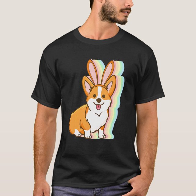 Camiseta Crianças orelhas de coelho Corgi Dia de Páscoa Cac (Frente)