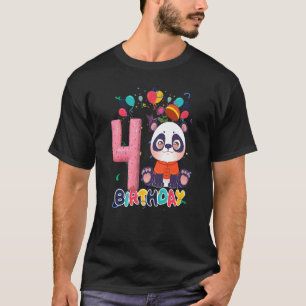 Camiseta Crianças Panda Festa de aniversário 4 anos Menino