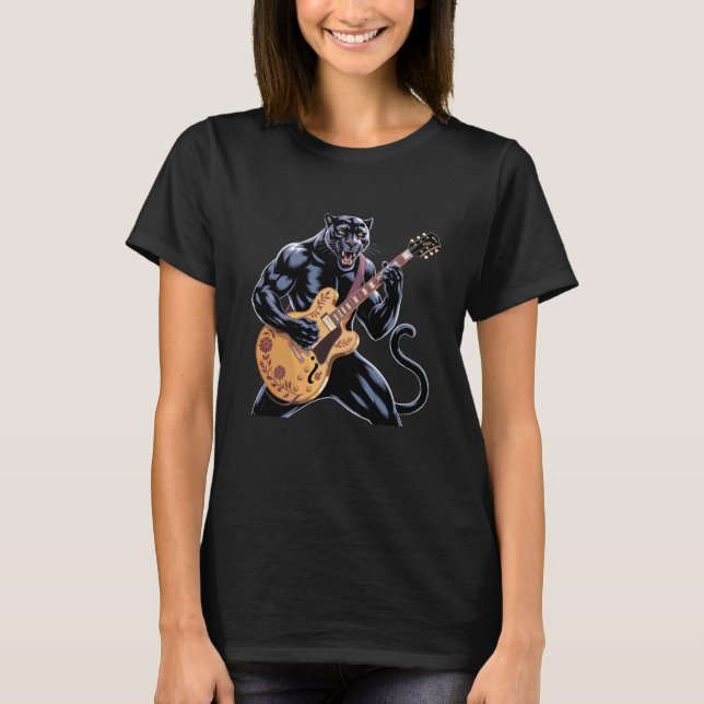 Camiseta Crianças Pantera Negra Tocando Guitarra Estrela do (Frente)