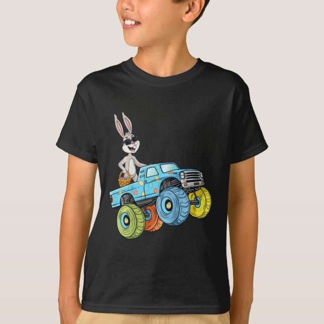 Camiseta Crianças Páscoa Coelho Andando Monstro Diversão de (Frente)