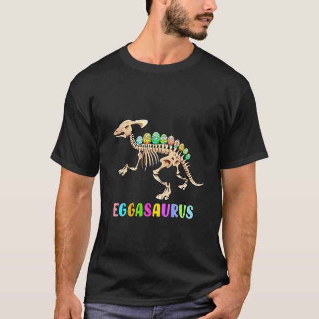 Camiseta Crianças Páscoa Dino Egg Hunt Dinosaur Skeleton Eg (Frente)