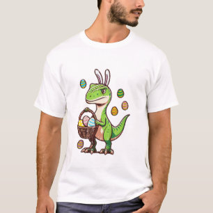Camiseta Crianças Páscoa Dinossauro Trex Ovo Caça Meninos C