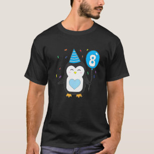 Camiseta Crianças Penguin Balão 8.º Festa de aniversário Bo