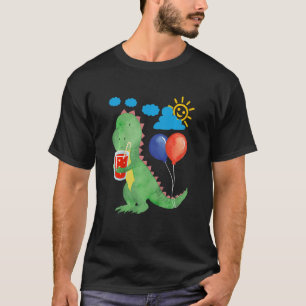 Camiseta Crianças Pequeno dinossauro fofo com bebida de ref