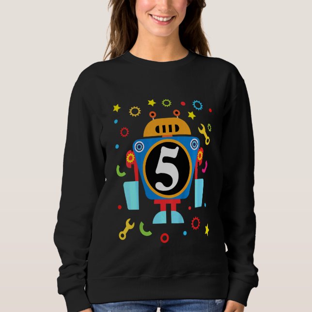 Camiseta Crianças Pequenos Robôs, 5 de Aniversário do Anive (Frente)