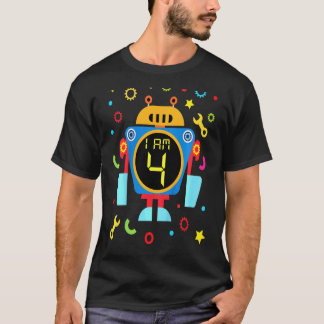 Camiseta Crianças Pequenos Robôs Aniversário 4. º Técnico d