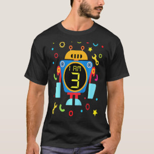 Camiseta Crianças Pequenos Robôs, aniversário de 3 anos téc