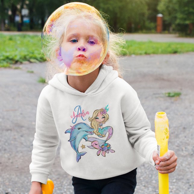 Camiseta Crianças Personalizadas da Sereia Nome Meninas Ros (Mermaid Custom Kids Name Pink Girls Hoodie
)