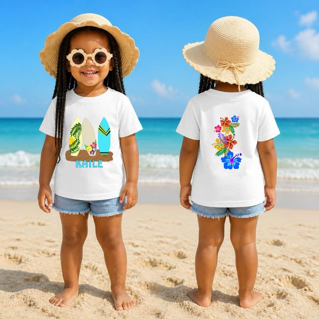 Camiseta Crianças Personalizadas de Surf Tropical (Criador carregado)