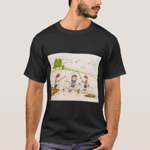 Camiseta crianças pescando ( pintura aquarela ) um grande p
