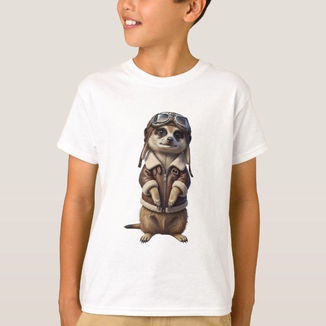 Camiseta Crianças Piloto de Suricata Aventureiro (Frente)