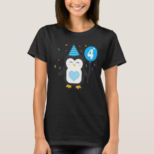 Camiseta Crianças Pinguim Balão 4º Festa de Aniversário Bol