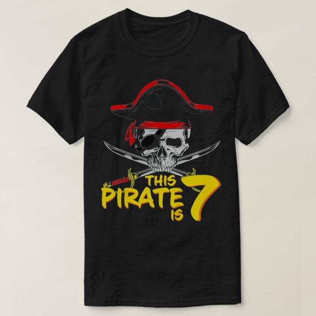 Camiseta Crianças Piram 7 de Aniversário Este Pirata É 7 Pi (Frente do Design)