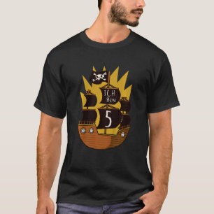 Camiseta Crianças Piratas 5 de Aniversário 5 Anos Navio Pir