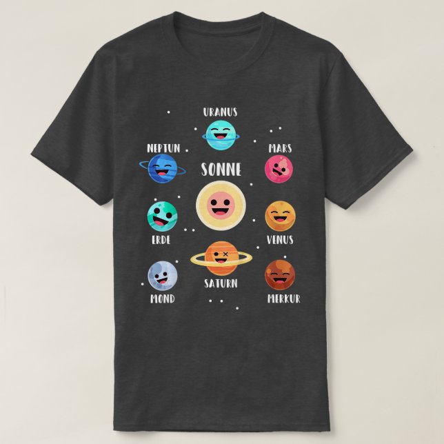 Camiseta Crianças Planetas Espaciais Astronautas Galáxias E (Frente do Design)