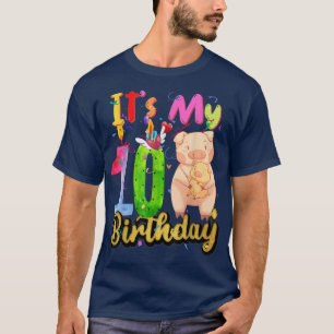 Camiseta Crianças Porco 10º Aniversário 10 Anos