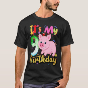 Camiseta Crianças Porco 9º Aniversário 9 Anos Porco Anivers